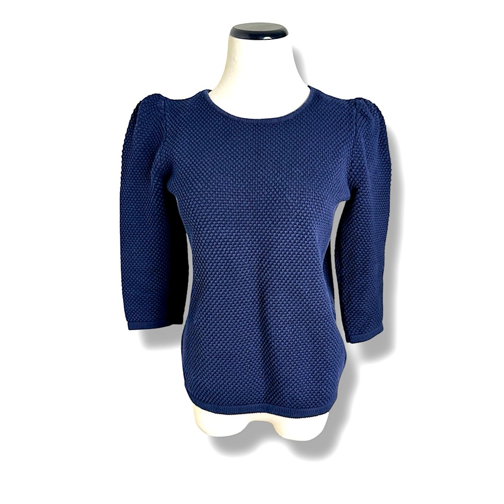 ✨ COS Womens Jumper S Cotton Navy Blue Textured Structure Knit Sweater Pul…